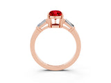 Rose gold Pear Cut Cut Diamond Ring with Tapered Baguette Side Stones in Four-Prong Setting_3