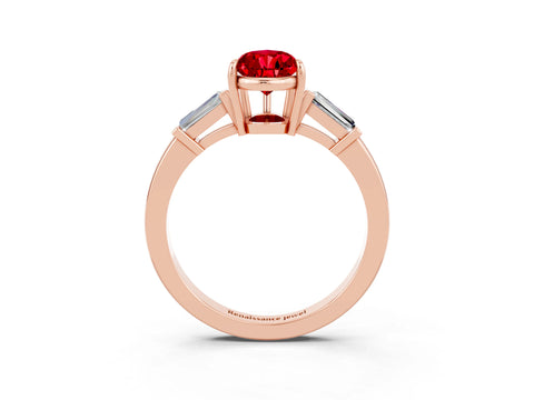 Rose gold Pear Cut Cut Diamond Ring with Tapered Baguette Side Stones in Four-Prong Setting_3