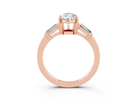 Rose gold Pear Cut Cut Diamond Ring with Tapered Baguette Side Stones in Four-Prong Setting_3