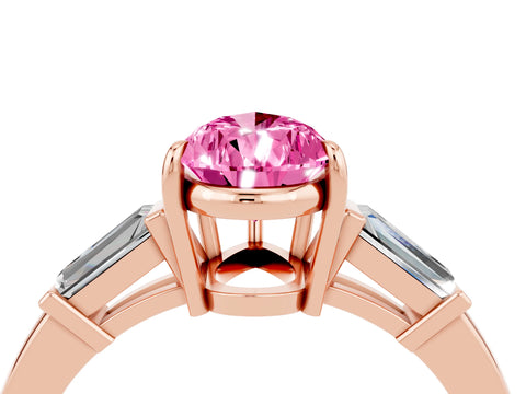 Rose gold Pear Cut Cut Diamond Ring with Tapered Baguette Side Stones in Four-Prong Setting_4