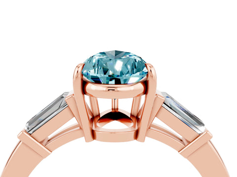 Rose gold Pear Cut Cut Diamond Ring with Tapered Baguette Side Stones in Four-Prong Setting_4
