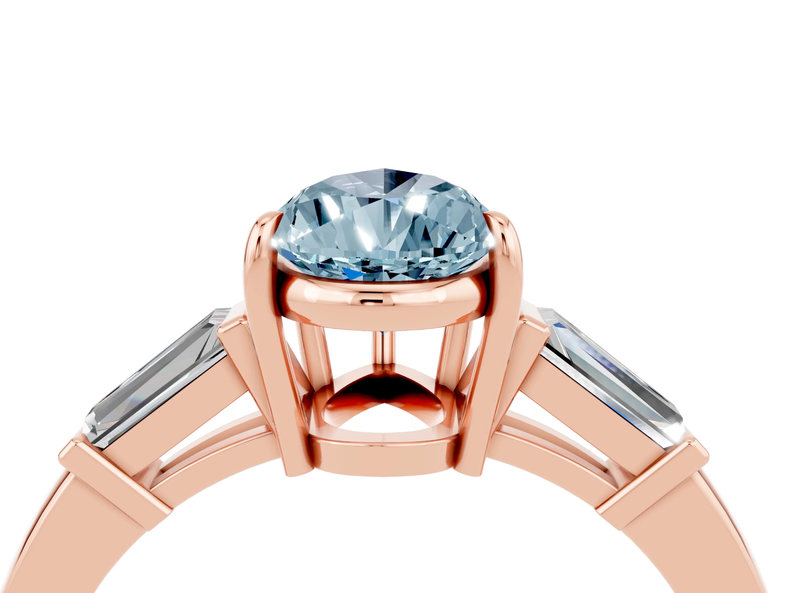 Rose gold Pear Cut Cut Diamond Ring with Tapered Baguette Side Stones in Four-Prong Setting_4