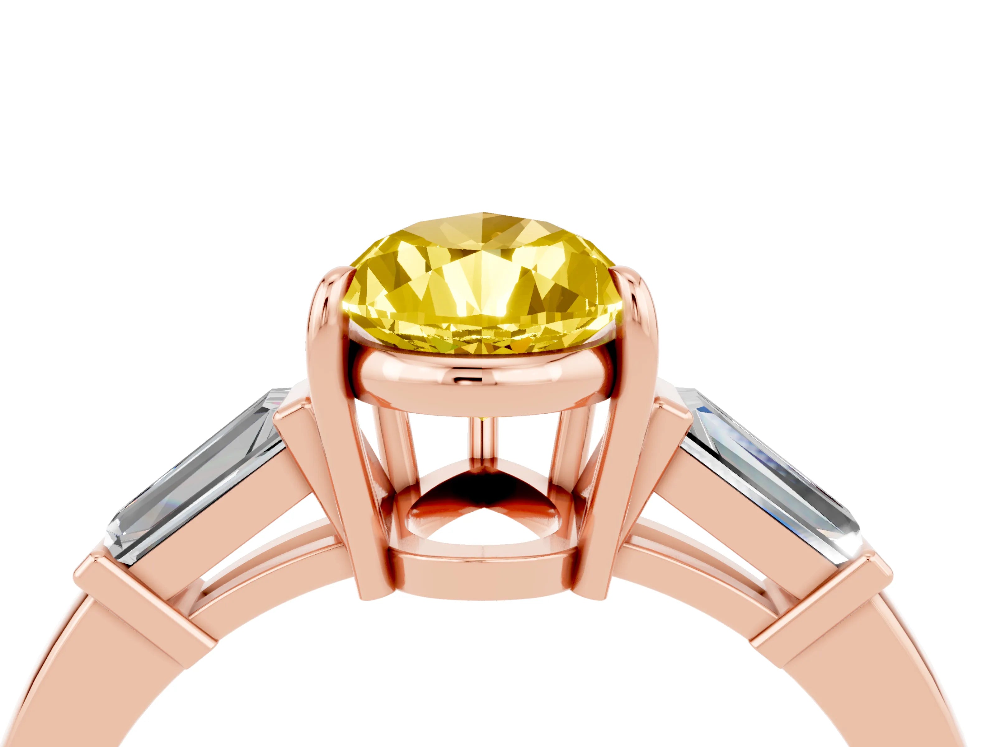 Rose gold Pear Cut Cut Diamond Ring with Tapered Baguette Side Stones in Four-Prong Setting_4