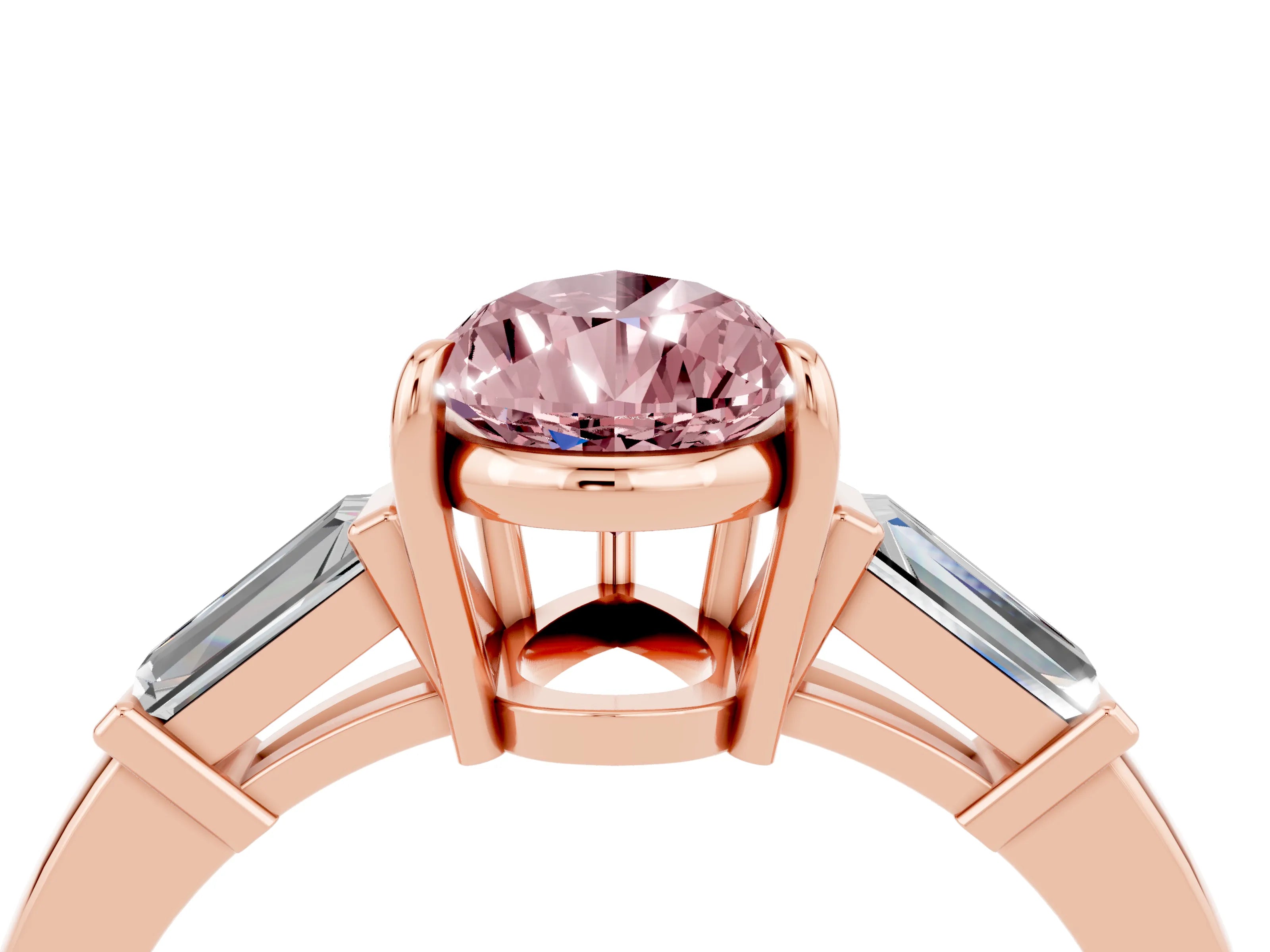 Rose gold Pear Cut Cut Diamond Ring with Tapered Baguette Side Stones in Four-Prong Setting_4