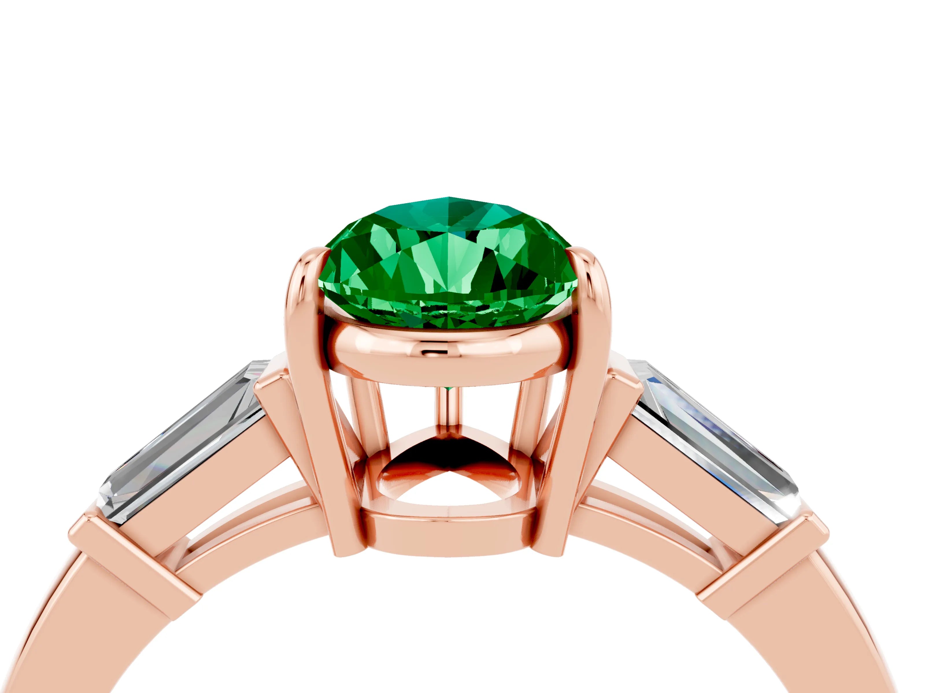 Rose gold Pear Cut Cut Diamond Ring with Tapered Baguette Side Stones in Four-Prong Setting_4