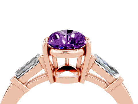 Rose gold Pear Cut Cut Diamond Ring with Tapered Baguette Side Stones in Four-Prong Setting_4