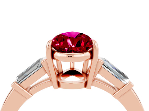 Rose gold Pear Cut Cut Diamond Ring with Tapered Baguette Side Stones in Four-Prong Setting_4