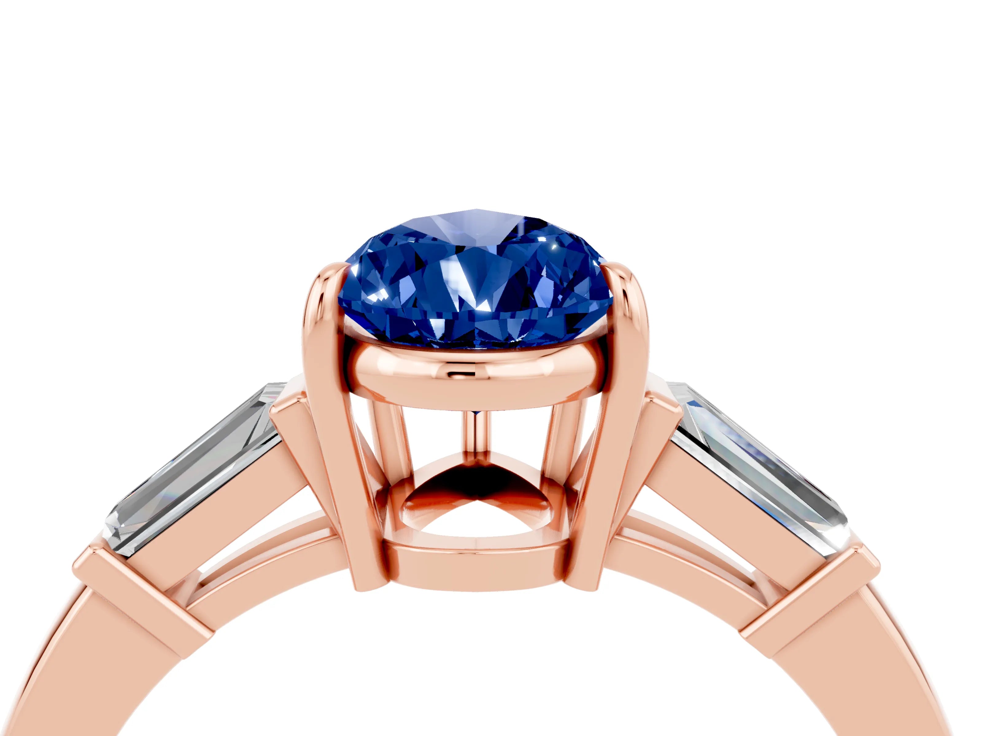 Rose gold Pear Cut Cut Diamond Ring with Tapered Baguette Side Stones in Four-Prong Setting_4