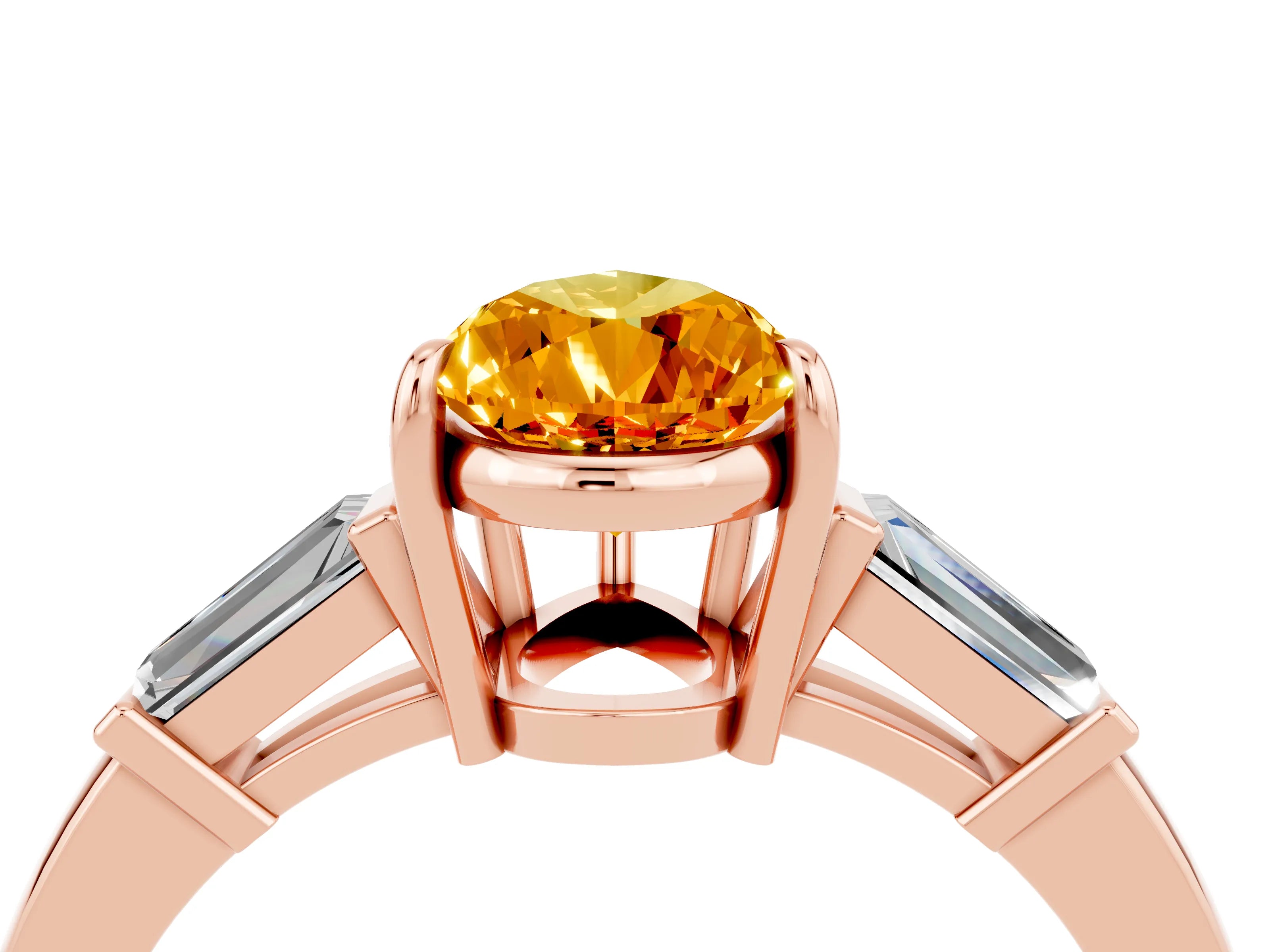 Rose gold Pear Cut Cut Diamond Ring with Tapered Baguette Side Stones in Four-Prong Setting_4