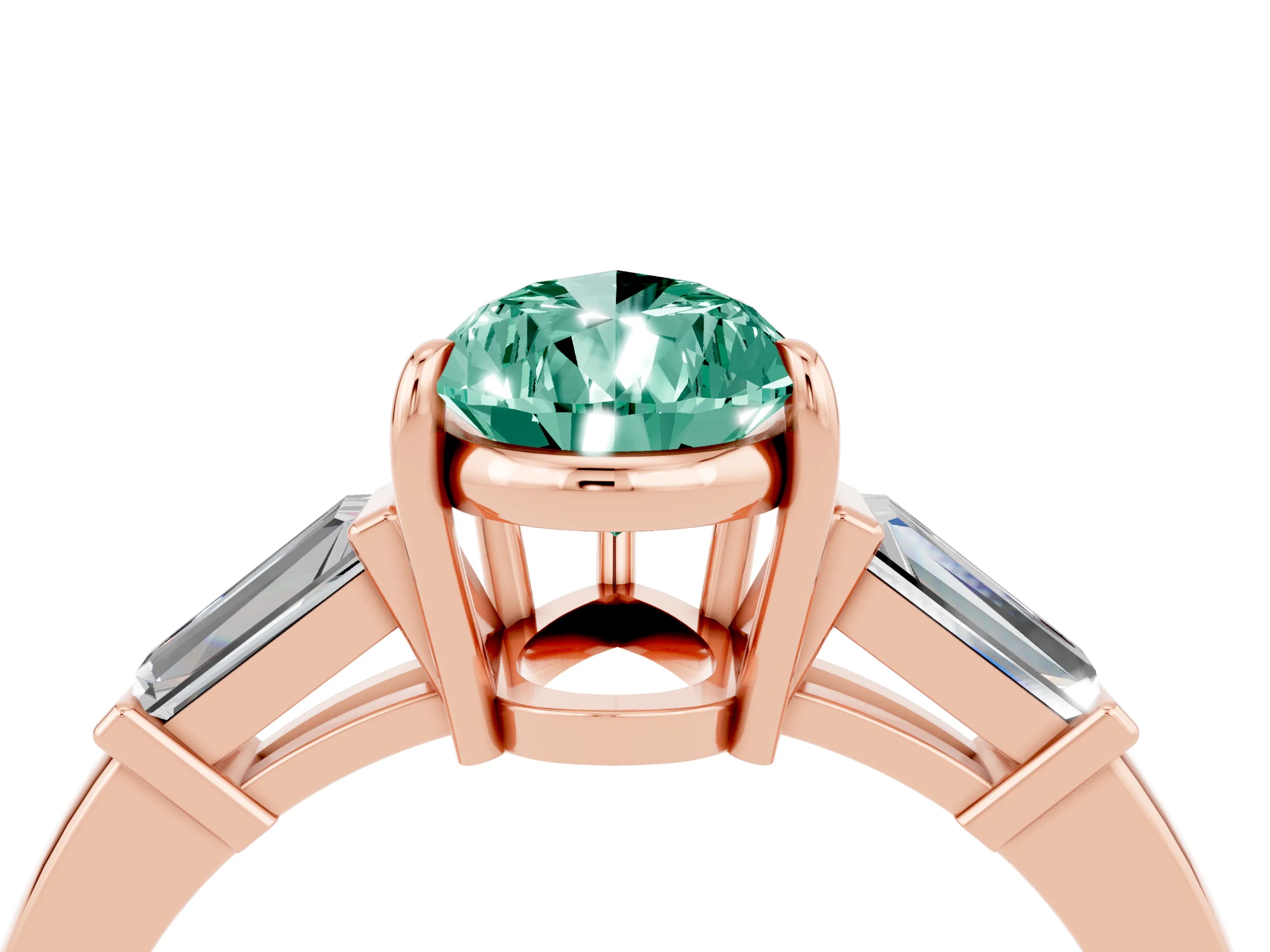 Rose gold Pear Cut Cut Diamond Ring with Tapered Baguette Side Stones in Four-Prong Setting_4