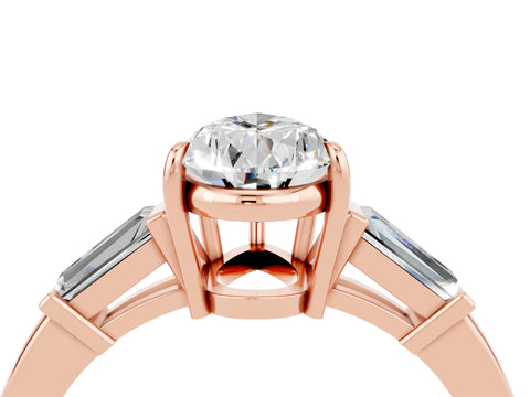 Rose gold Pear Cut Cut Diamond Ring with Tapered Baguette Side Stones in Four-Prong Setting_4