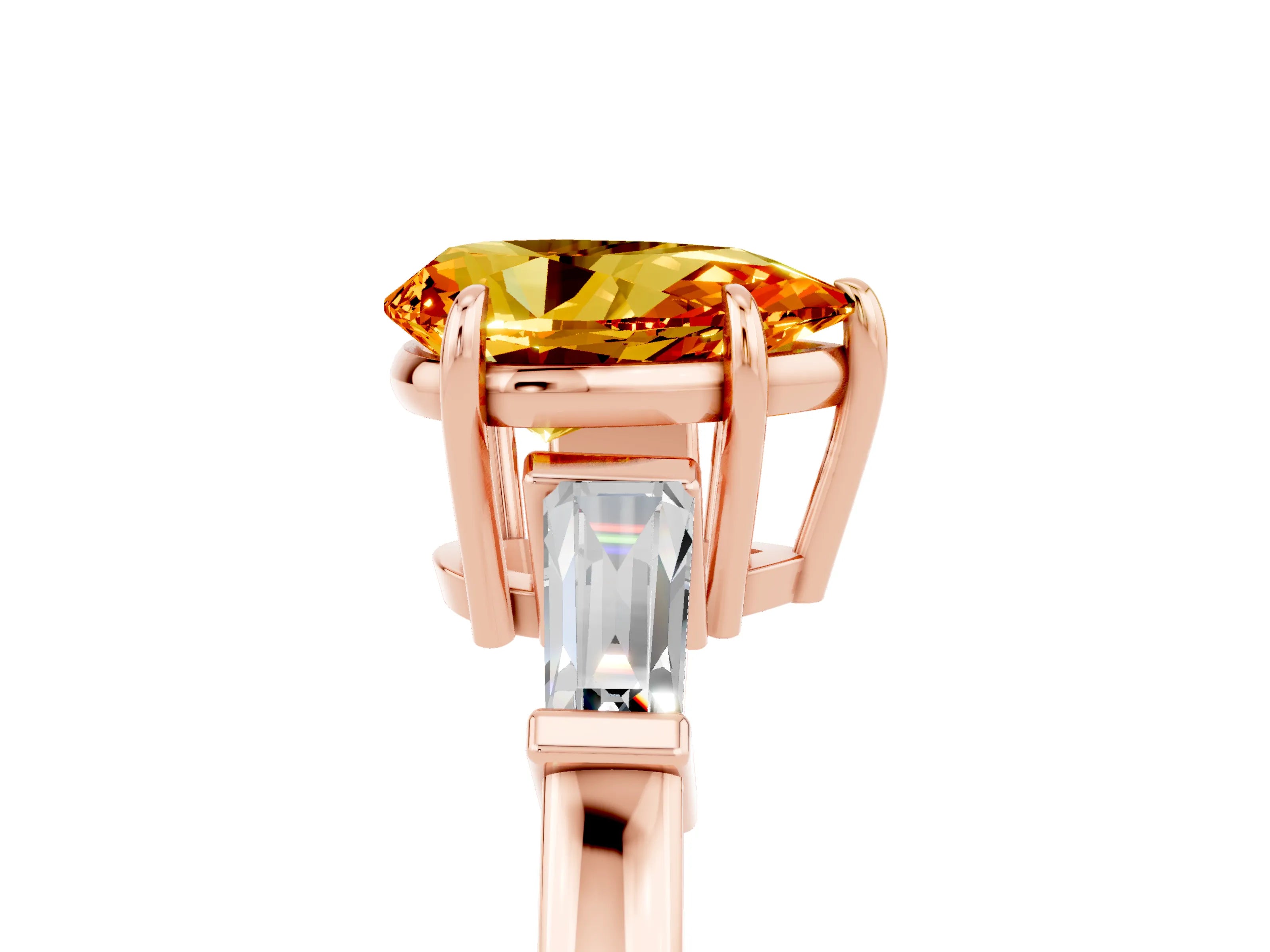 Rose gold Pear Cut Cut Diamond Ring with Tapered Baguette Side Stones in Four-Prong Setting_5