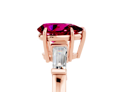 Rose gold Pear Cut Cut Diamond Ring with Tapered Baguette Side Stones in Four-Prong Setting_5