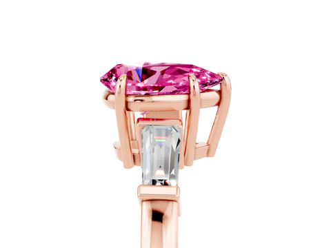 Rose gold Pear Cut Cut Diamond Ring with Tapered Baguette Side Stones in Four-Prong Setting_5