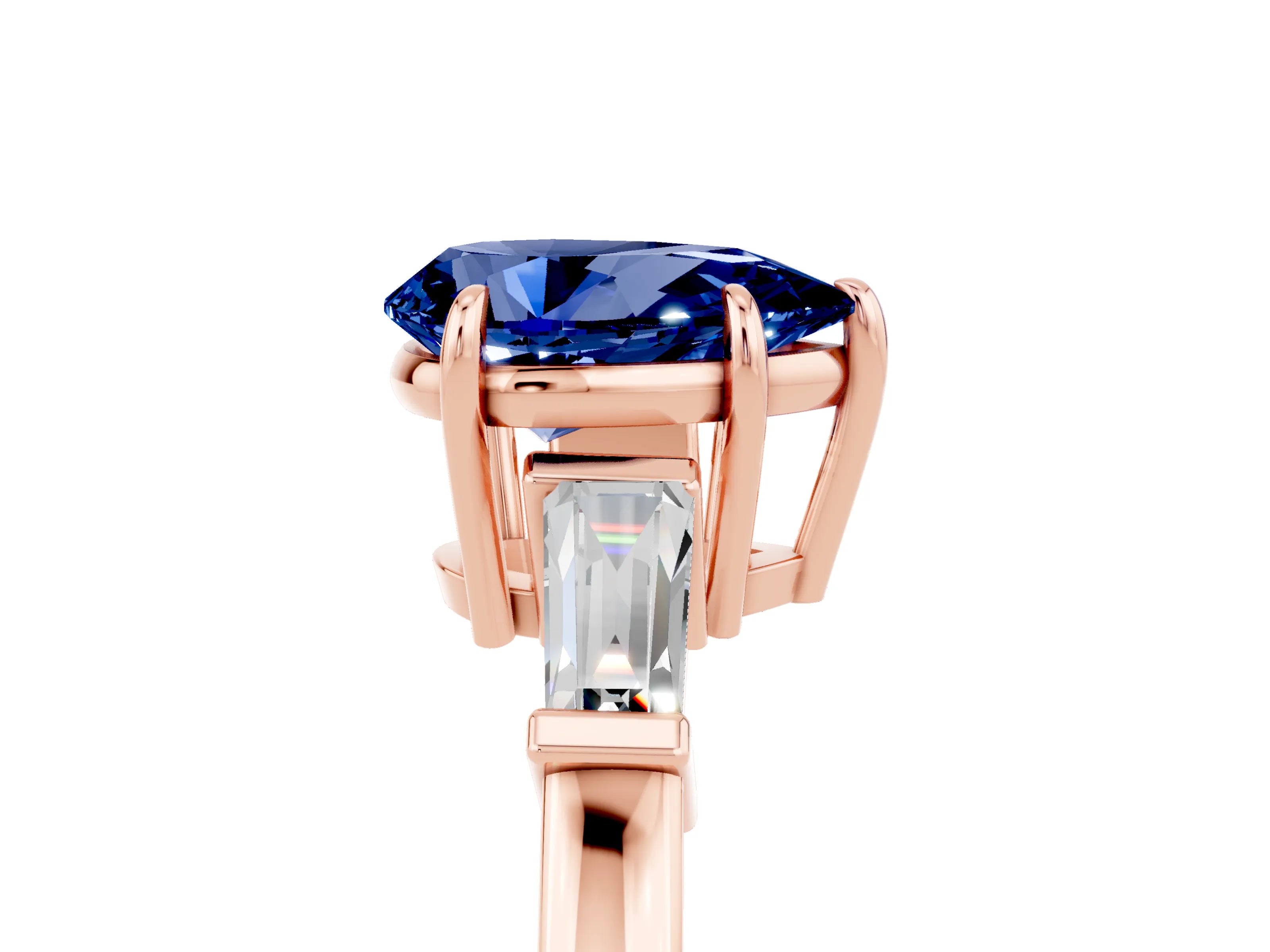 Rose gold Pear Cut Cut Diamond Ring with Tapered Baguette Side Stones in Four-Prong Setting_5