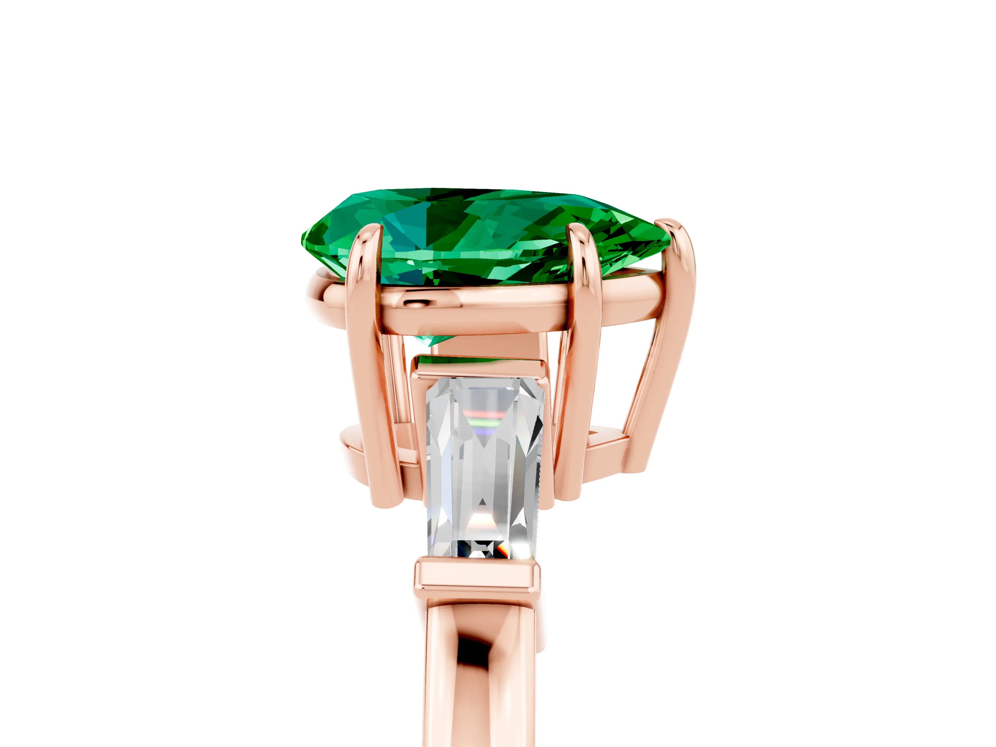Rose gold Pear Cut Cut Diamond Ring with Tapered Baguette Side Stones in Four-Prong Setting_5