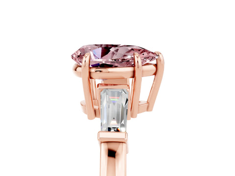 Rose gold Pear Cut Cut Diamond Ring with Tapered Baguette Side Stones in Four-Prong Setting_5