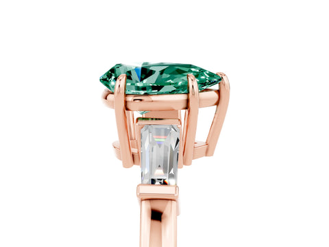 Rose gold Pear Cut Cut Diamond Ring with Tapered Baguette Side Stones in Four-Prong Setting_5