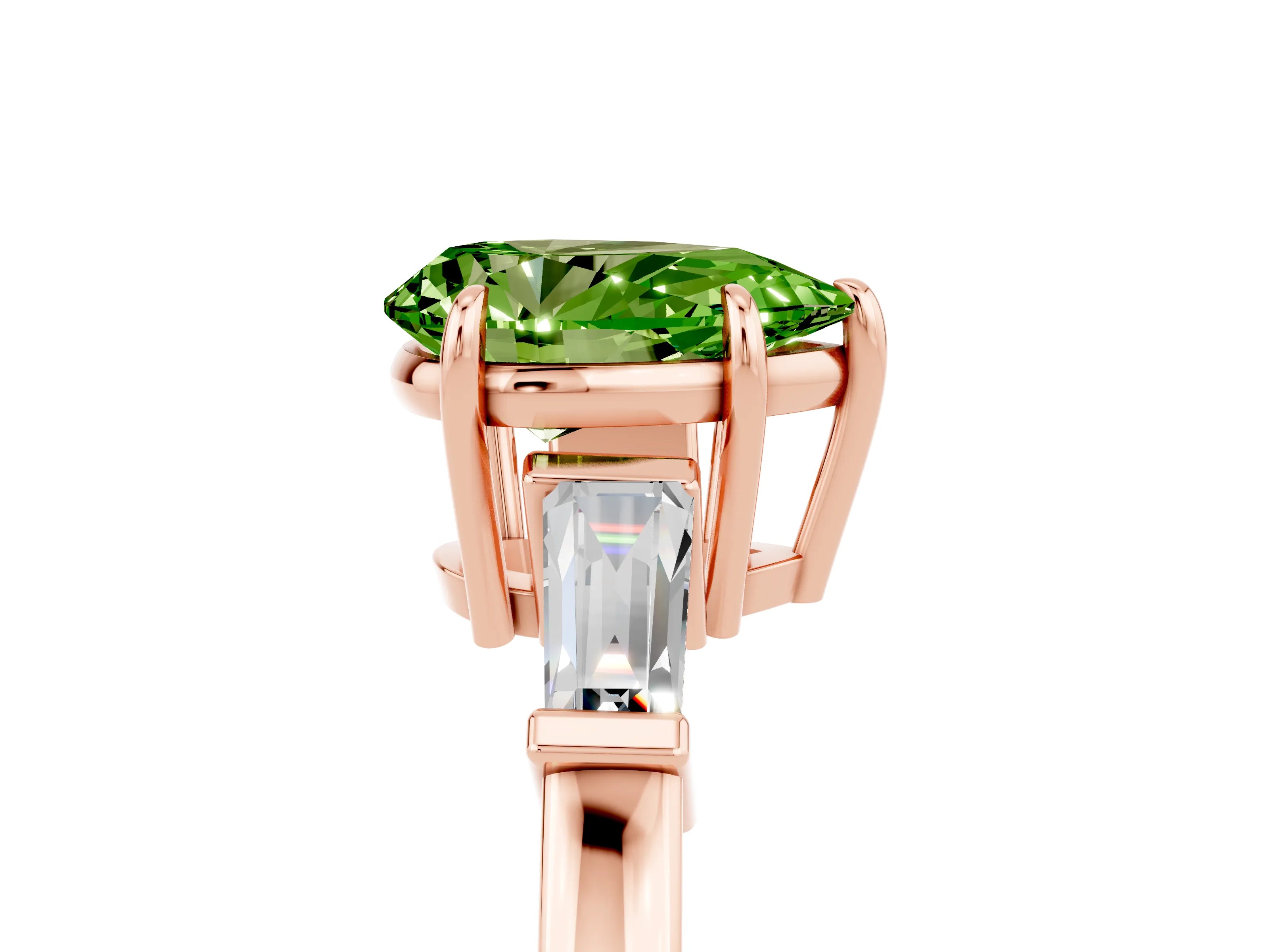 Rose gold Pear Cut Cut Diamond Ring with Tapered Baguette Side Stones in Four-Prong Setting_5