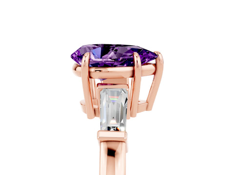 Rose gold Pear Cut Cut Diamond Ring with Tapered Baguette Side Stones in Four-Prong Setting_5