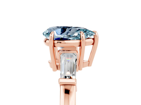 Rose gold Pear Cut Cut Diamond Ring with Tapered Baguette Side Stones in Four-Prong Setting_5