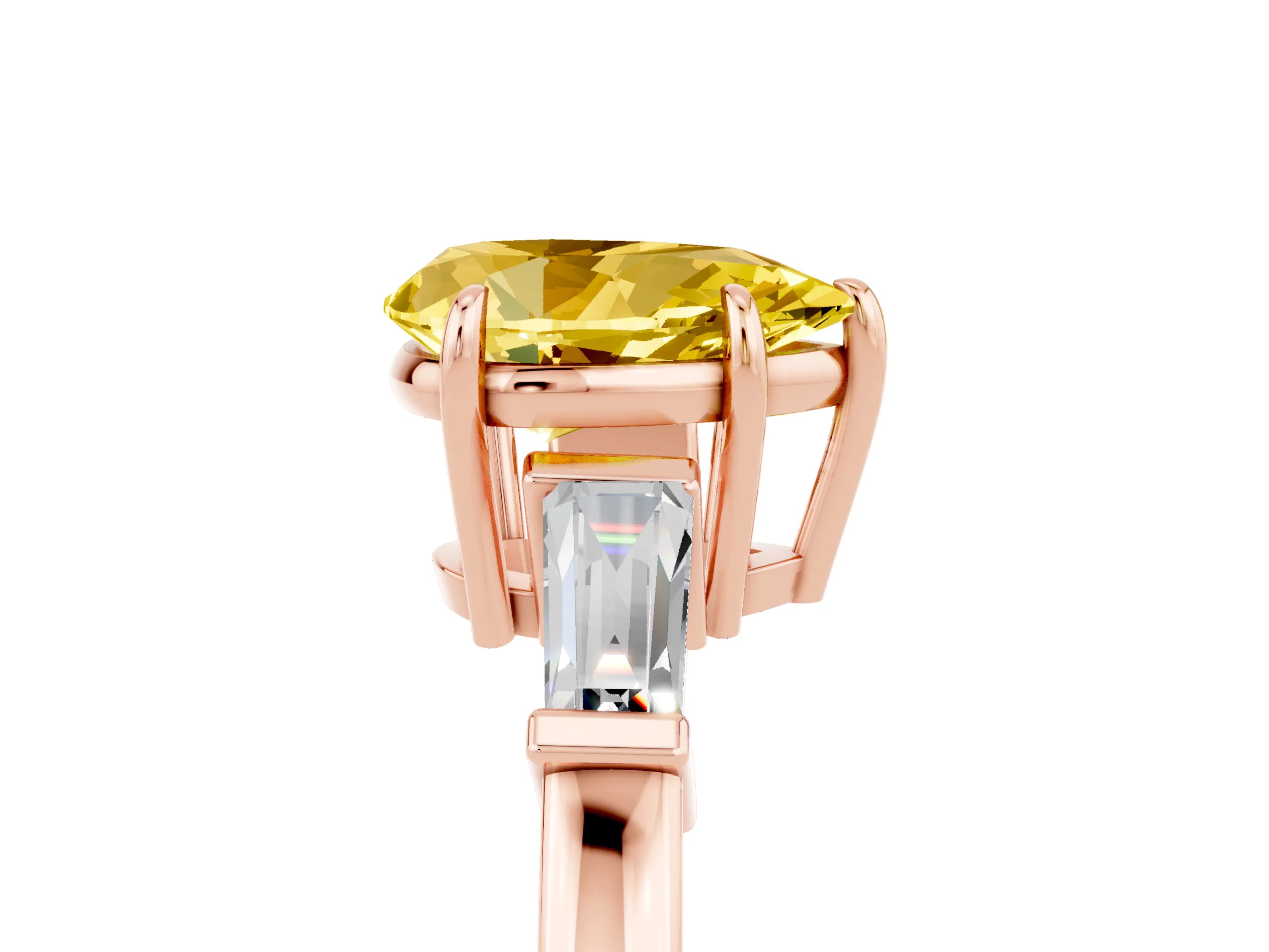 Rose gold Pear Cut Cut Diamond Ring with Tapered Baguette Side Stones in Four-Prong Setting_5