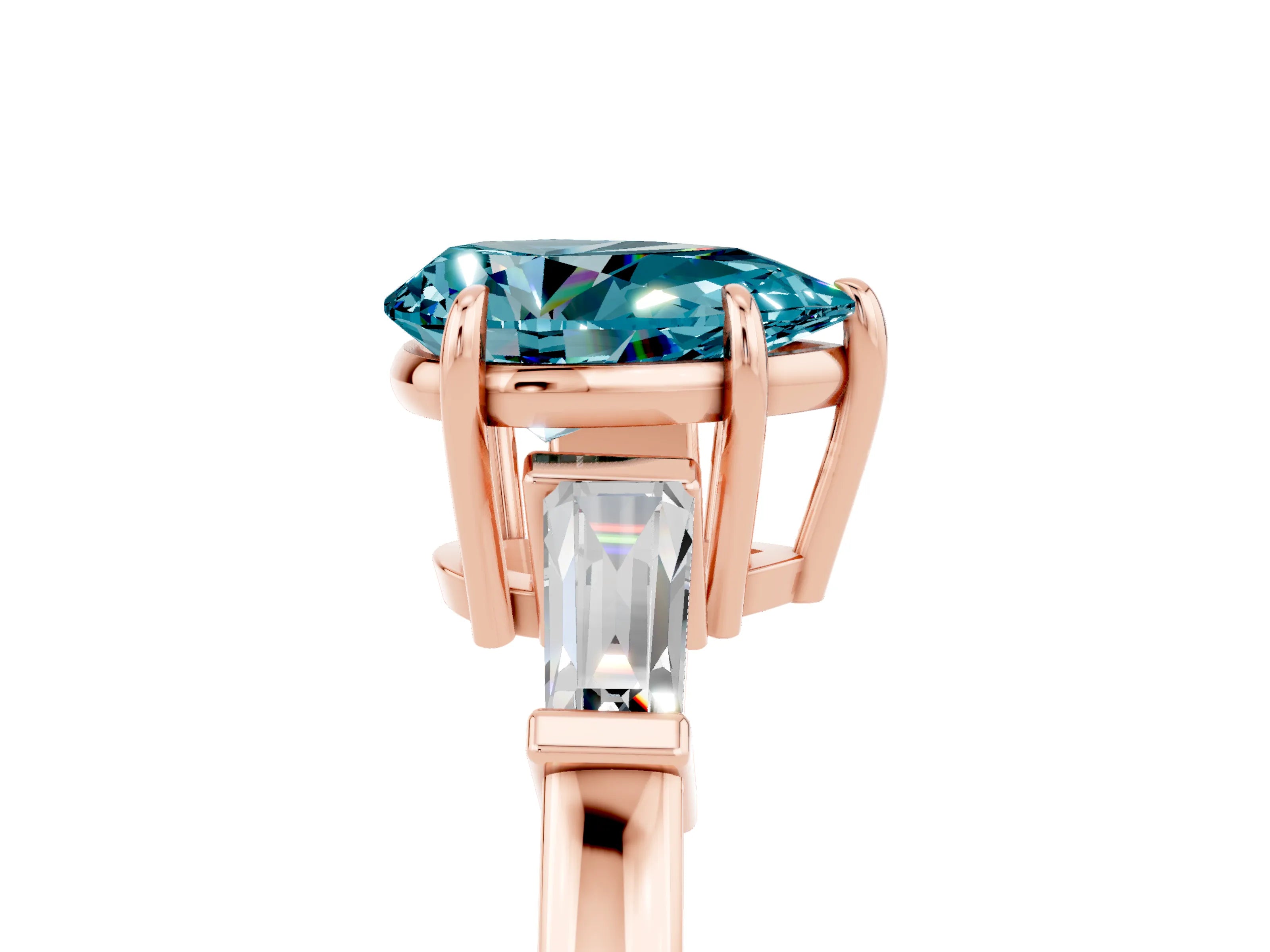 Rose gold Pear Cut Cut Diamond Ring with Tapered Baguette Side Stones in Four-Prong Setting_5