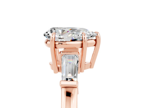 Rose gold Pear Cut Cut Diamond Ring with Tapered Baguette Side Stones in Four-Prong Setting_5