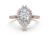 Rose gold Pear Cut Cut Diamond Sunburst Halo Engagement Ring with Pavé Band_3