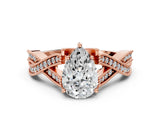Rose gold Pear Cut Cut Diamond Twisted Band with Milgrain Pave Setting and Four-Prong Setting_2