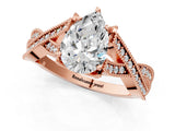 Rose gold Pear Cut Cut Diamond Twisted Band with Milgrain Pave Setting and Four-Prong Setting_3