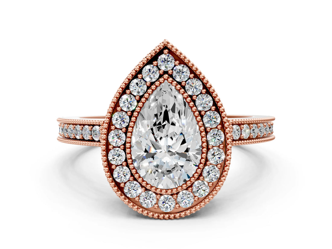 Rose gold Pear Cut Cut Halo Pavé Diamond Ring_13