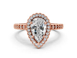Rose gold Pear Cut Cut Halo Pavé Solitaire Ring with Milgrain Band_3