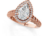 Rose gold Pear Cut Cut Halo Pavé Solitaire Ring with Milgrain Band_4