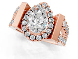 Rose gold Pear Cut Cut Halo Split Shank Prong Set Ring_4
