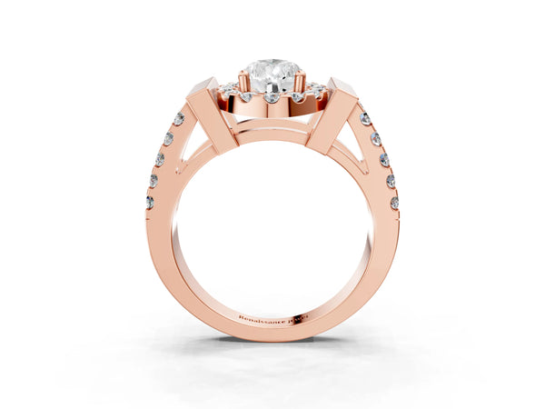 Rose gold Pear Cut Cut Halo Split Shank Prong Set Ring