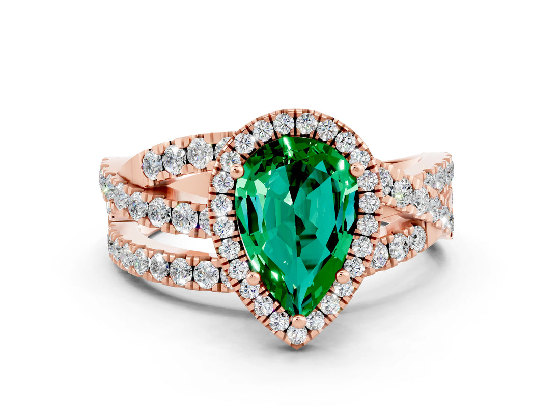 Rose gold Pear Cut Cut Halo Split Shank Prong Setting Ring_12