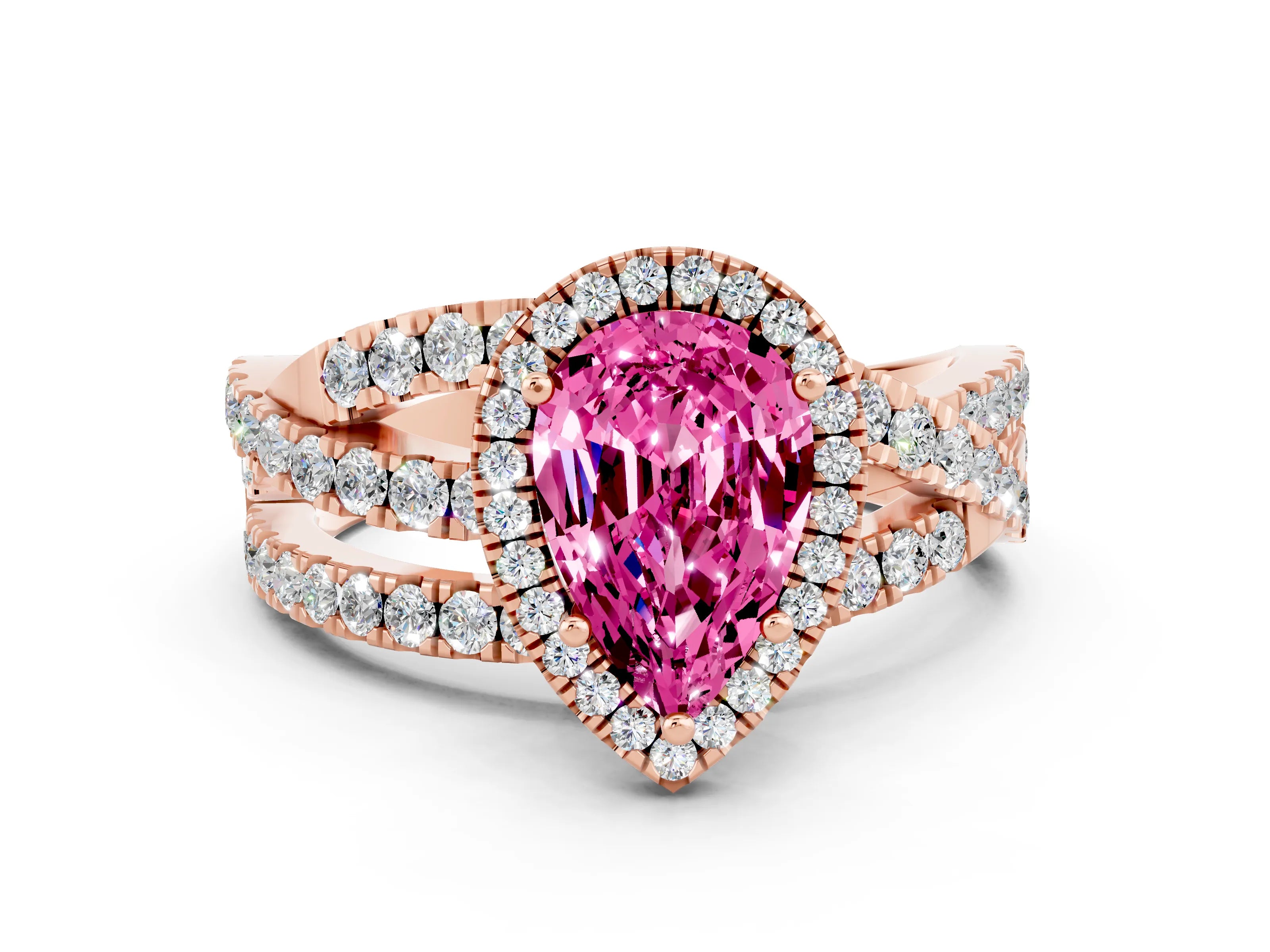 Rose gold Pear Cut Cut Halo Split Shank Prong Setting Ring_12