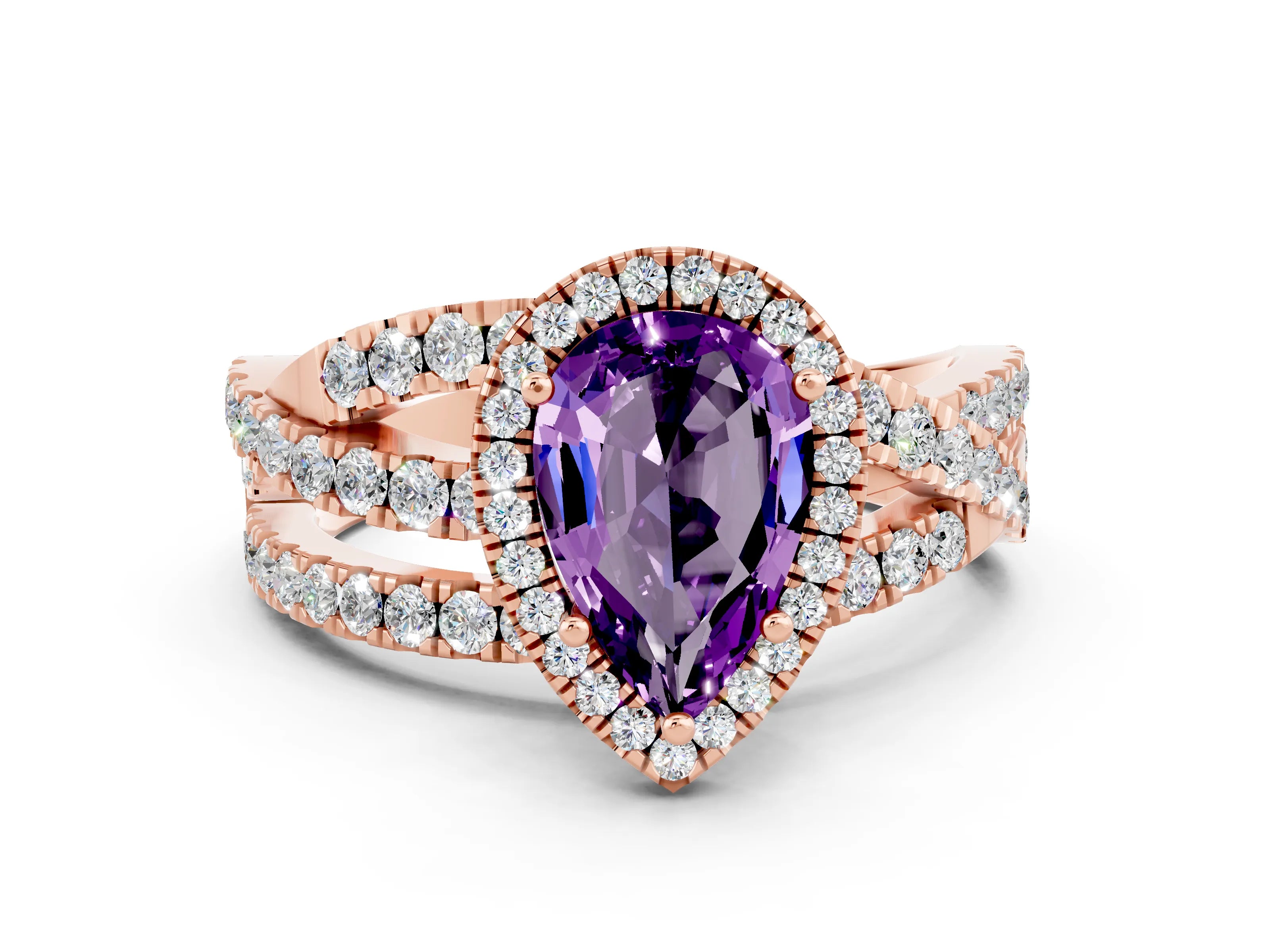 Rose gold Pear Cut Cut Halo Split Shank Prong Setting Ring_12