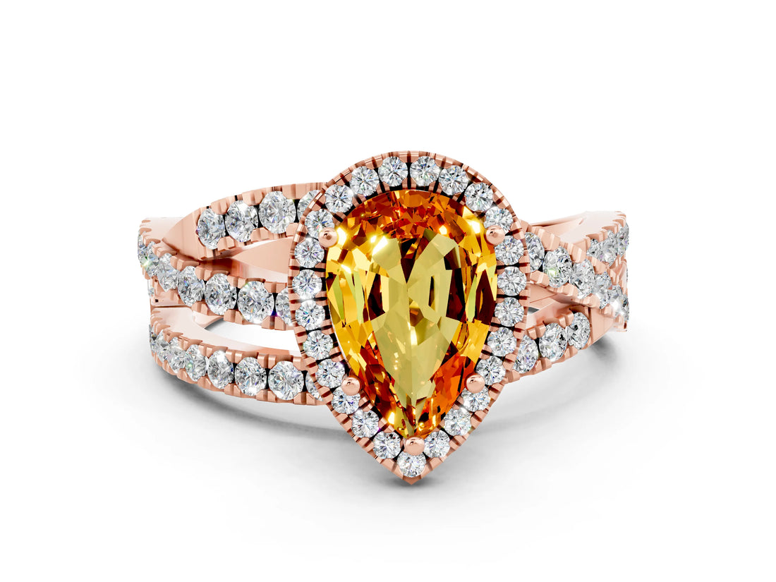 Rose gold Pear Cut Cut Halo Split Shank Prong Setting Ring_12
