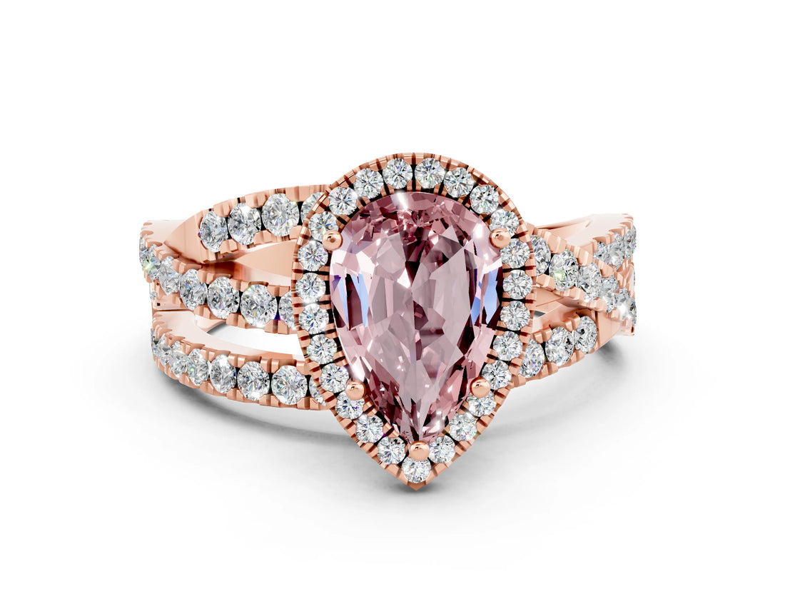 Rose gold Pear Cut Cut Halo Split Shank Prong Setting Ring_12