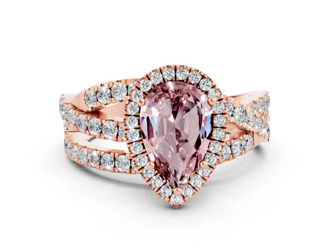 Rose gold Pear Cut Cut Halo Split Shank Prong Setting Ring_12