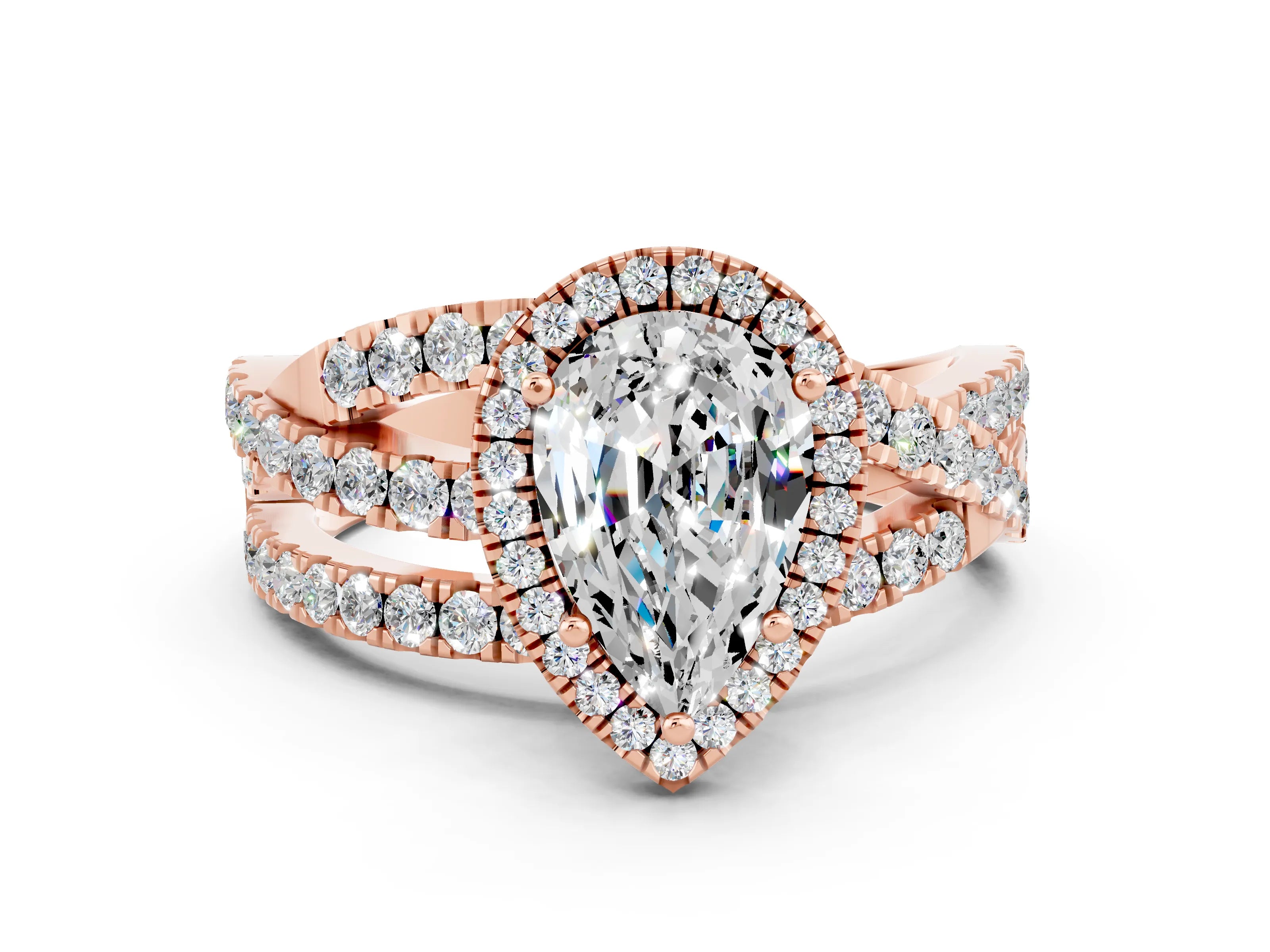 Rose gold Pear Cut Cut Halo Split Shank Prong Setting Ring_12