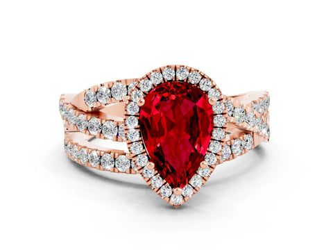 Rose gold Pear Cut Cut Halo Split Shank Prong Setting Ring_12