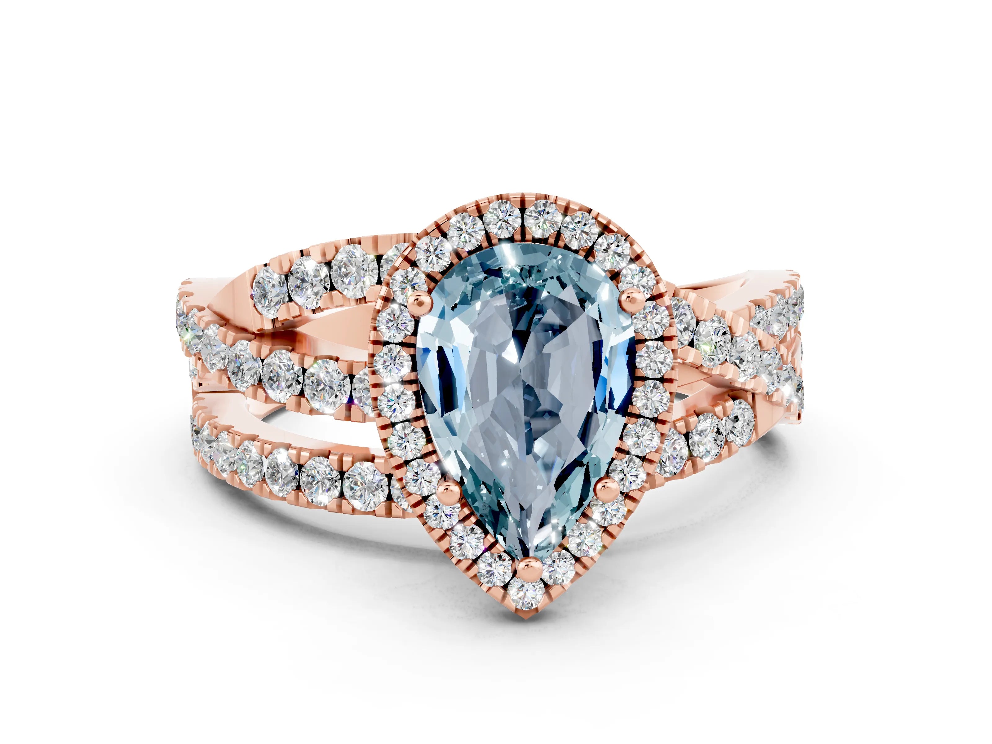 Rose gold Pear Cut Cut Halo Split Shank Prong Setting Ring_12