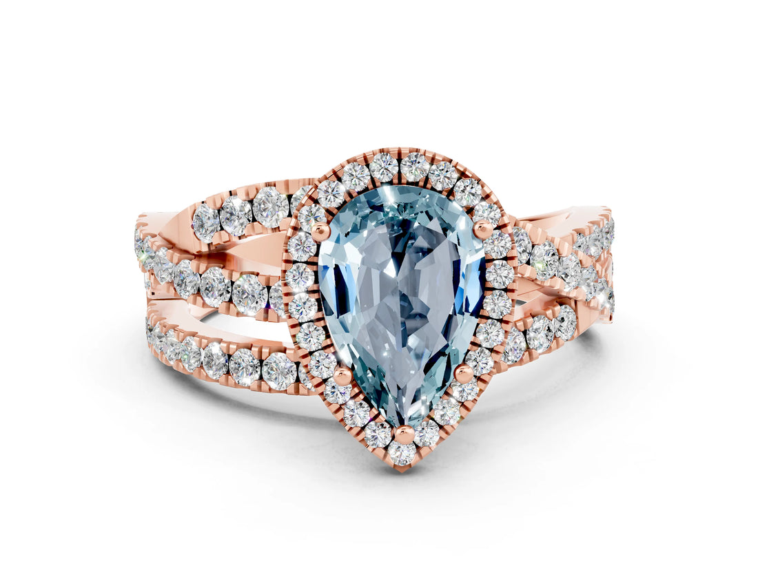 Rose gold Pear Cut Cut Halo Split Shank Prong Setting Ring_12