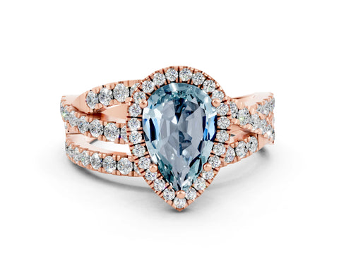 Rose gold Pear Cut Cut Halo Split Shank Prong Setting Ring_12