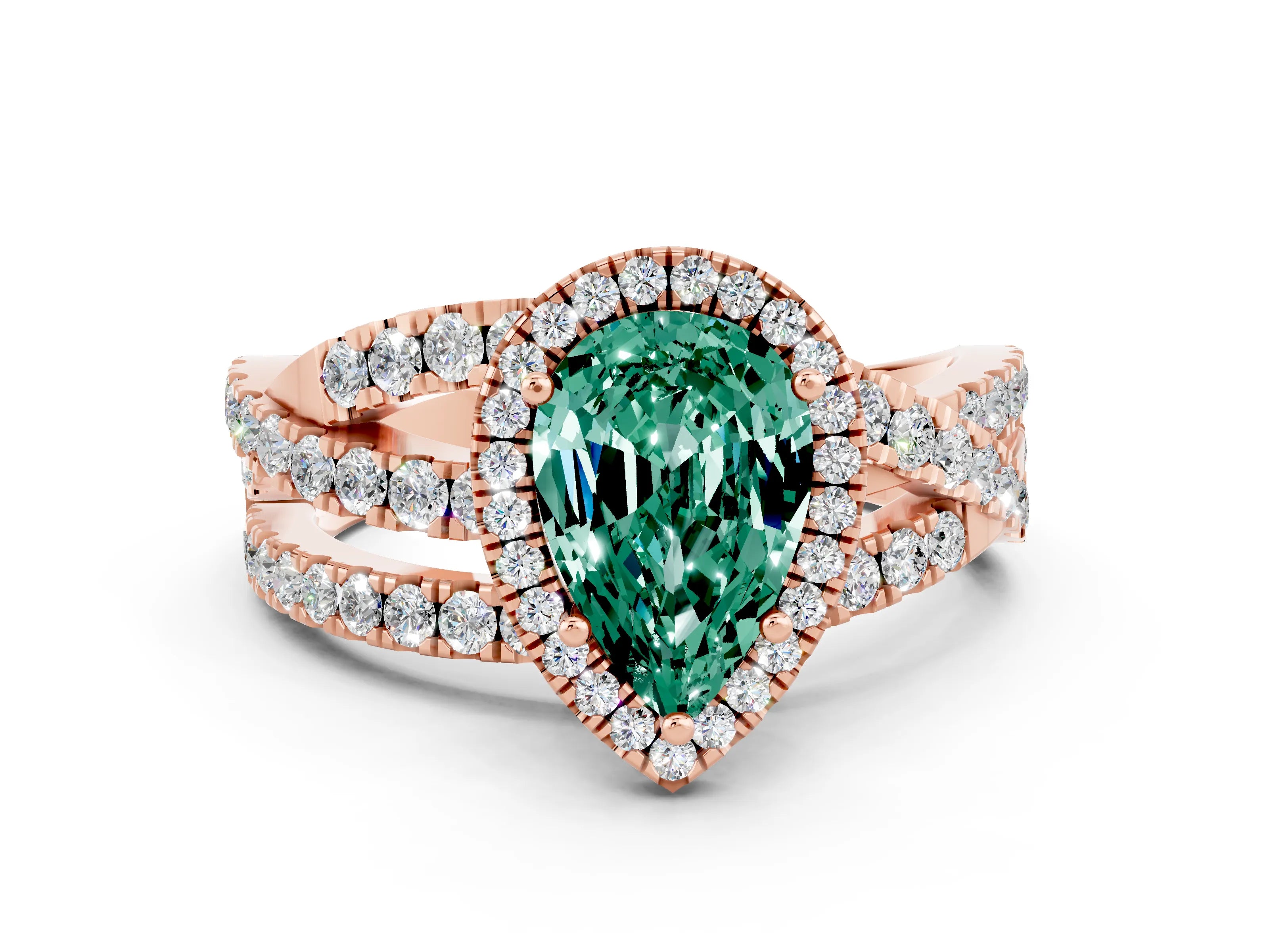 Rose gold Pear Cut Cut Halo Split Shank Prong Setting Ring_12