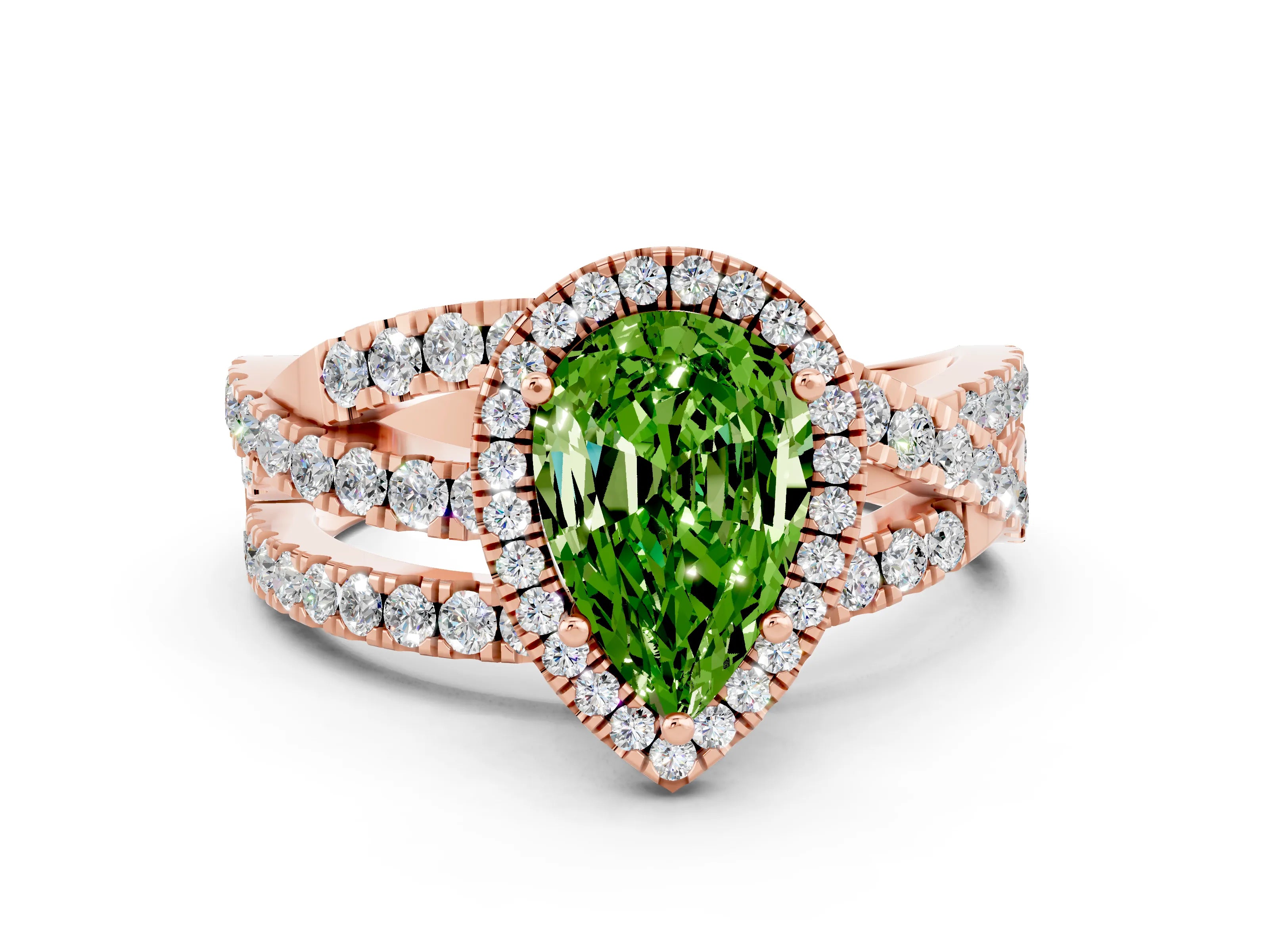 Rose gold Pear Cut Cut Halo Split Shank Prong Setting Ring_12