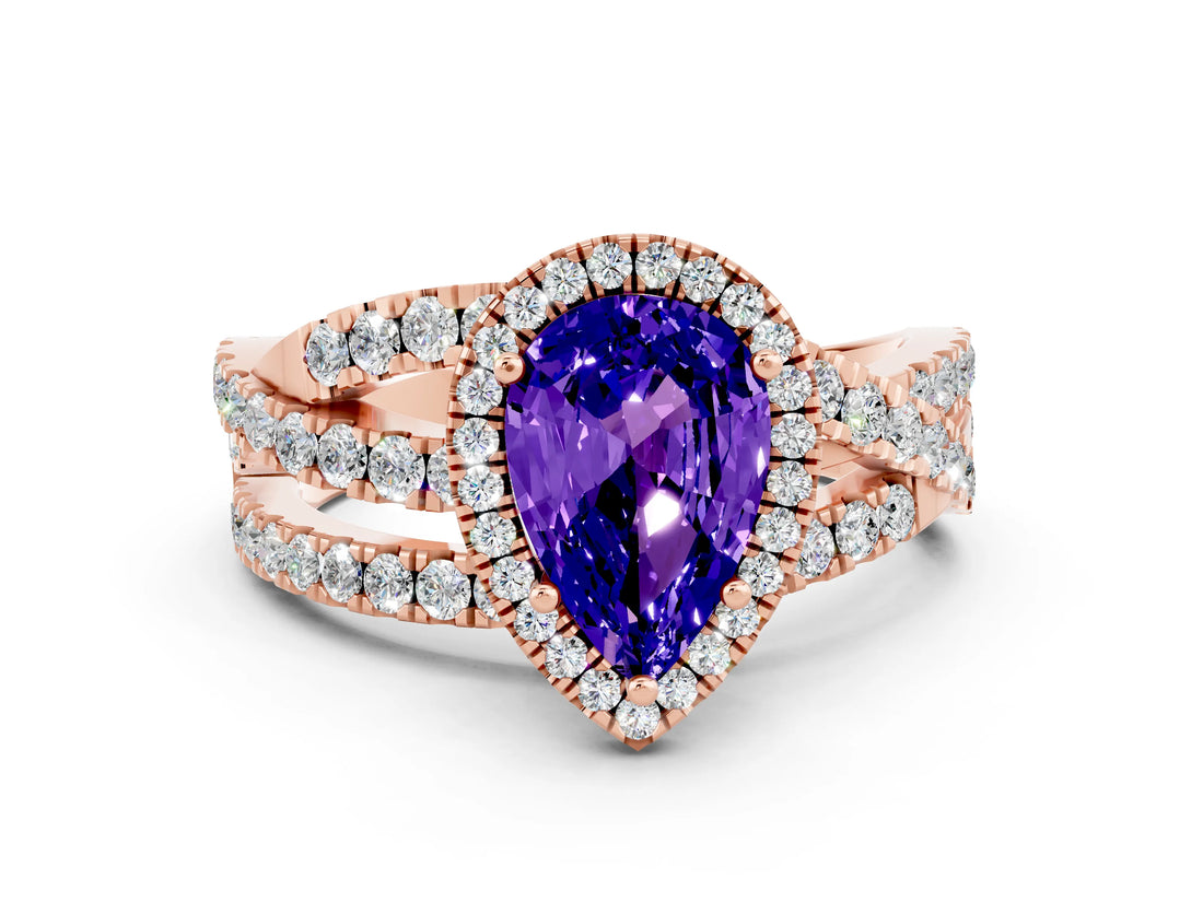 Rose gold Pear Cut Cut Halo Split Shank Prong Setting Ring_12